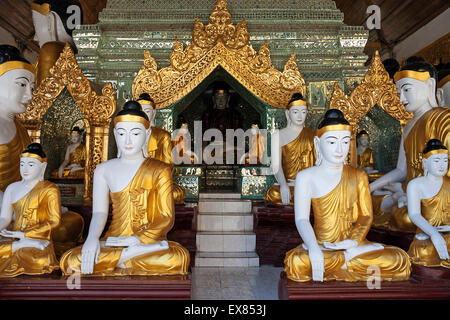 Buddha statues, Shwedagon Pagoda, Yangon, Myanmar Stock Photo