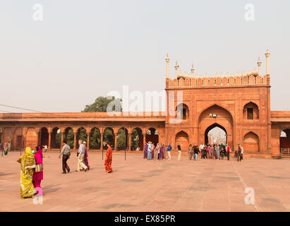 Courtyard of Jama Masjid Mosque or Masjid-i-Jahan Numa, New Delhi, Delhi, India Stock Photo