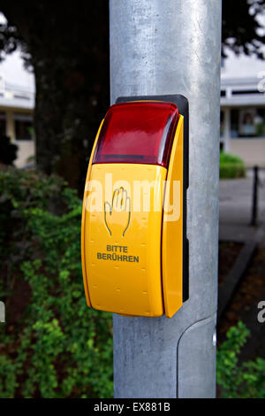 German pedestrian traffic light control switch, Chiemgau, Upper Bavaria, Germany. Stock Photo