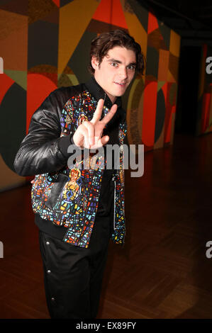 Berlin, Germany. 08th July, 2015. 'Breaking Bad' actor RJ Mitte at the Kilian Kerner Fashion Show at Mercedes-Benz Fashion Week Spring/Summer 2016. Credit:  dpa picture alliance/Alamy Live News Stock Photo