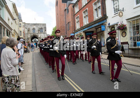 Marching officers and men Kings Royal Hussars during the Freedom of Entry parade in Winchester England. Stock Photo