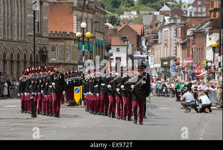 Marching officers and men Kings Royal Hussars during the Freedom of Entry parade in Winchester England. Stock Photo