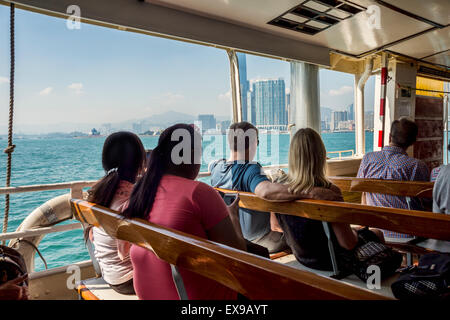 Interior of a Ferry boat in Victoria Harbor, Hong Kong Stock Photo