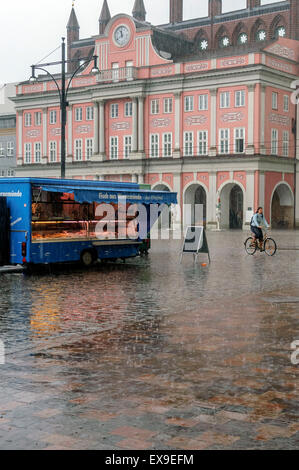 Heavy rain. Neuer Market Square. Rostock. Mecklenburg. Western Pomerania. Germany Stock Photo