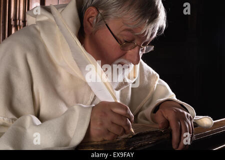 Monk In A Monastery Writing With A Quill Pen Stock Vector Art 