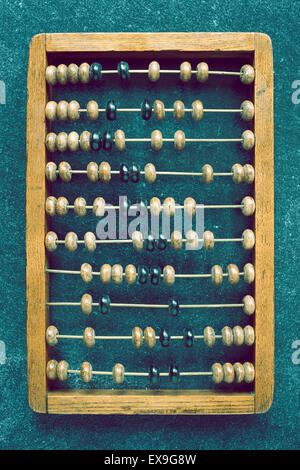 toned image of vintage wooden abacus on blackboard Stock Photo