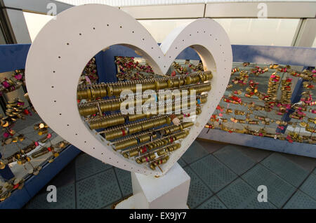 Love locks at the top of Umeda sky building, Osaka, Japan Stock Photo