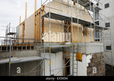 typical construction of timber framed house over block and concrete basement in reykjavik iceland Stock Photo