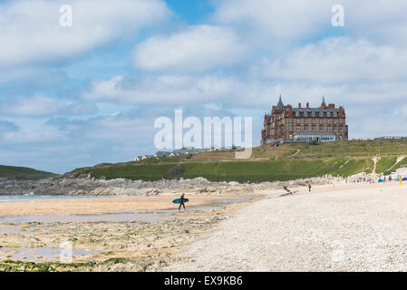 The Headland Hotel overlooking Fistral Beach in Newquay, Cornwall. Stock Photo