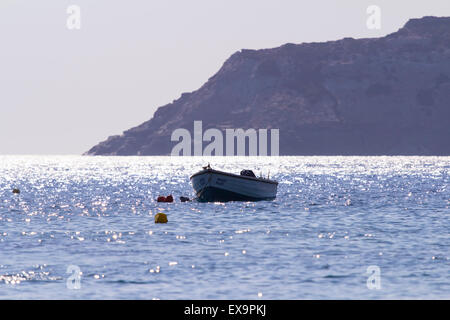 Agia Pelagia Village, Crete Island, Greece - JUNE 12, 2013: A small fishing boat 'Aphrodite' (Greek: Ἀφροδίτη) in the morning Stock Photo