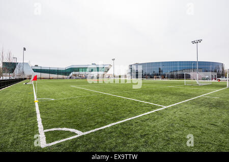 soccer pitch, UNO Charter Schools,  Soccer Academy Elementary and High School, Gage Park, Chicago, Illinois Stock Photo