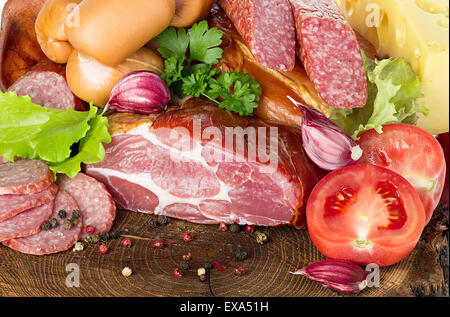 Variety of sausage products. Background. Stock Photo