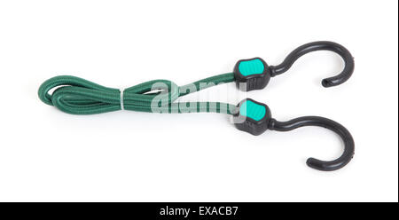 Black hook with elastic rope on a white background Stock Photo