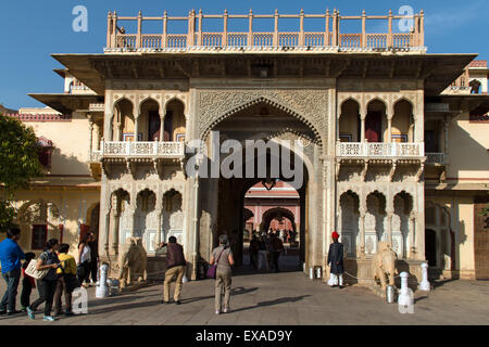 Entrance to the City Palace of Jai Singh II., Chandra Mahal, Jaipur, Rajasthan, India Stock Photo