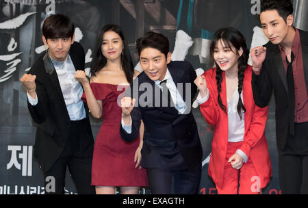 Chang-Min(Dongbangsinki), Kim So-Eun, Lee Joon-Gi, Lee Yu-Bi and Lee Soo-Hyuk, Jul 07, 2015 : South Korean actors and actresses (L-R) Changmin, Kim So-eun, Lee Joon-gi, Lee Yu-bi and Lee Soo-hyuk pose during a press presentation of South Korean drama, 'Scholar Who Walks the Night' in Seoul, South Korea. © Lee Jae-Won/AFLO/Alamy Live News Stock Photo