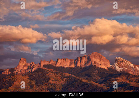 Clouds over Palisades at sunset, Uncompahgre National Forest, Colorado, United States of America, North America Stock Photo