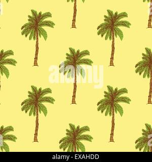 Sketch palm in vintage style, vector seamless pattern Stock Vector