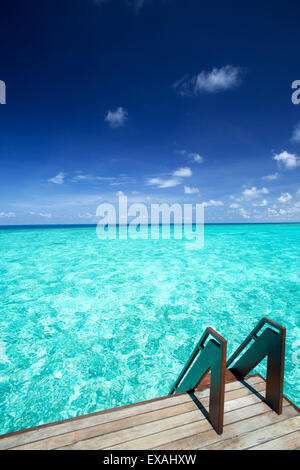 Stairs to the ocean , Maldives, Indian Ocean, Asia Stock Photo