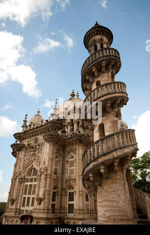 One of the four minarets at the Jama Masjid (mosque) in the Mahabat Maqbara complex, built in 1892, Junagadh, Gujarat, India Stock Photo