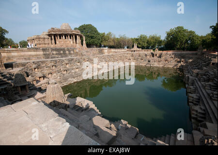 Tank at Modhera sun temple, built in 1026 by King Bhimdev, dedicated to the sun god Surya, Modhera, Gujarat, India Stock Photo