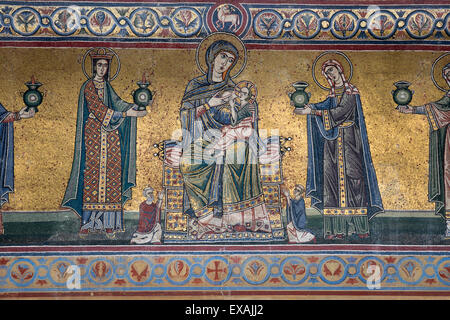 Mosaic on facade of the church of Santa Maria in Trastevere, Piazza Santa Maria in Trastevere, Rome, Lazio, Italy, Europe Stock Photo