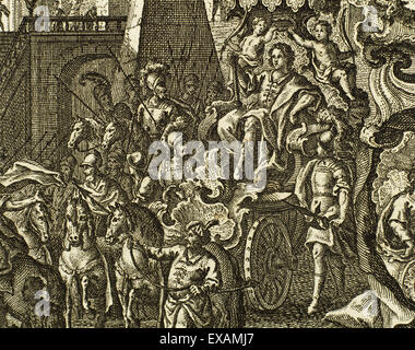 Joseph exaltation by Pharaoh of Egypt. Genesis. Chapter 41. Engraving. Stock Photo