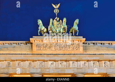 Germany, Berlin: Quadriga with the victory symbol on the top of the neo classical Gate of Brandenburg Stock Photo