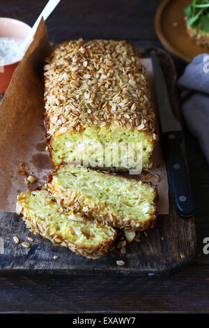 zucchini bread with cheese on cutting boards Stock Photo