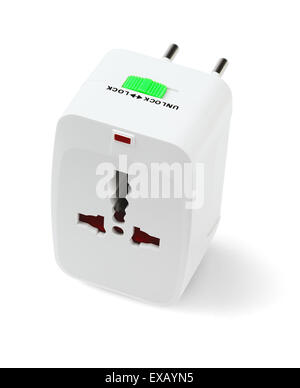 Portable Universal Traveler Adapter on White Background Stock Photo