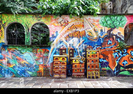Urban graffiti in a central street in Milan, Italy Stock Photo