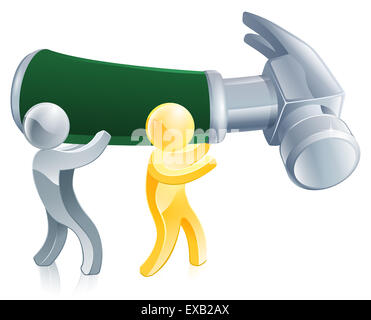 An illustration of people repairing something with a big hammer Stock Photo