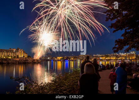 Canada Day fireworks display over Inner harbor-Victoria, British Columbia, Canada. Stock Photo