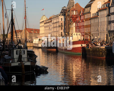 Yachts and traditional boats in the Nyhavn harbour area,Copenhagen,Denmark Stock Photo