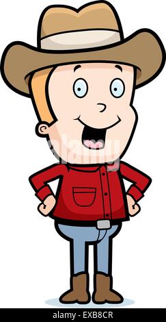 A happy cartoon cowboy kid standing and smiling. Stock Vector