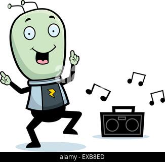 A happy cartoon alien dancing and smiling. Stock Vector