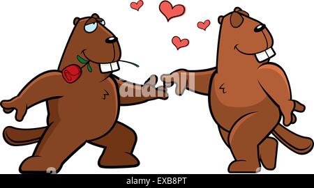 Two cartoon beavers happy and in love. Stock Vector