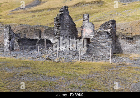 Ruin in the valley of Cwmystwyth, remains of lead mining. Ceredigion, Wales, United Kingdom, Europe. Stock Photo