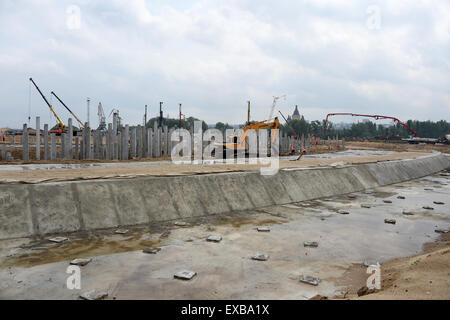 Nizhny Novgorod, Russia. 10th July, 2015. A view of the construction site of a soccer stadium and venue for the Russia 2018 FIFA World Cup in Nizhny Novgorod, Russia, 10 July 2015. Photo: Marcus Brandt/dpa/Alamy Live News Stock Photo
