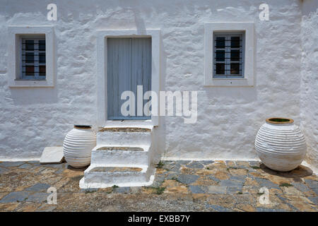 Architectonic details and pottery in a monastery on Hydra island. Stock Photo