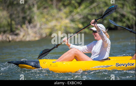 Floating the Boise River in the summer. City of Boise. Stock Photo