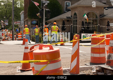 Pavers at work in Webster NY USA. Stock Photo