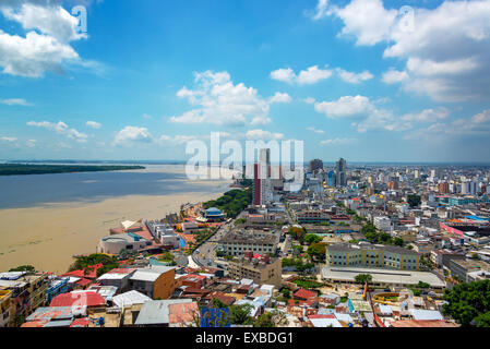Cityscape view of Guayaquil, Ecuador with the Guayas River visible on the left Stock Photo