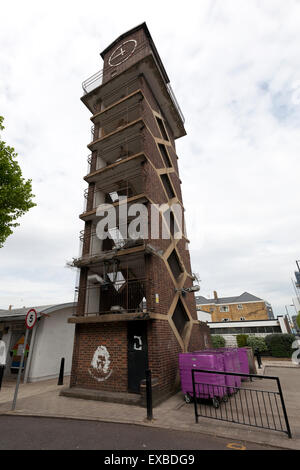 Clock Tower at Chrisp Street Market, Poplar, Tower Hamlets, London, England, UK. Stock Photo