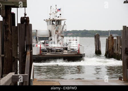 Shelter island roll on roll off ferry at Greenport harbor Long Island USA Stock Photo