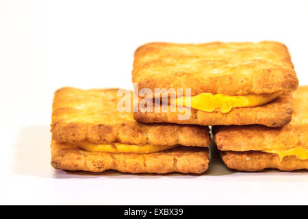 Sandwich biscuits with cream on white background Stock Photo