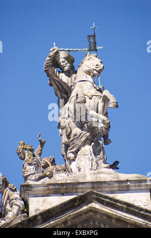 Detail of the palace of Raxoi with the statue of St Jacques in Santiago de Compostela Stock Photo