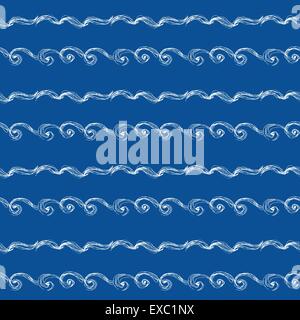 Sketch waves seamless pattern in vintage style Stock Vector
