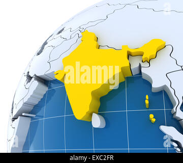 Globe with extruded continents, close-up on India Stock Photo