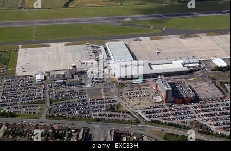 aerial view of Liverpool John Lennon Airport terminal buildings, Merseyside, UK Stock Photo