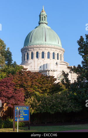 The dome of the historic Naval Academy Chapel at the US Naval Academy in Annapolis, Maryland. Stock Photo